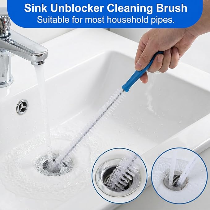 Grevosea 5 Pcs Drain Cleaning Brushes, Sink Drain Brush Pipe Cleaning Flexibly Bendable Sink Brush for Toilet Kitchen Sink Bathroom Tub Shower and Sewer Drain Cleaner Tool (45cm/17.72inch)