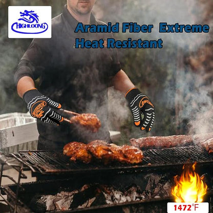 BBQ Gloves, Oven Gloves Original 2 Pack1472℉ Extreme Heat Resistant, Grilling Gloves Silicone Non-Slip Oven Mitts, Kitchen Gloves for BBQ, Grilling, Cooking, Baking