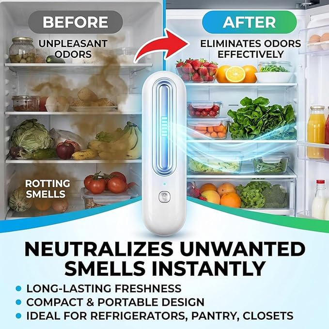 Fridge Deodorizer Odor Eliminator – Powerful Odor Eliminator & Freshness Preserver For Refrigerator, No Filter Replacement–Odor Control For Kitchen, Freezer & Food Storage (Silver)
