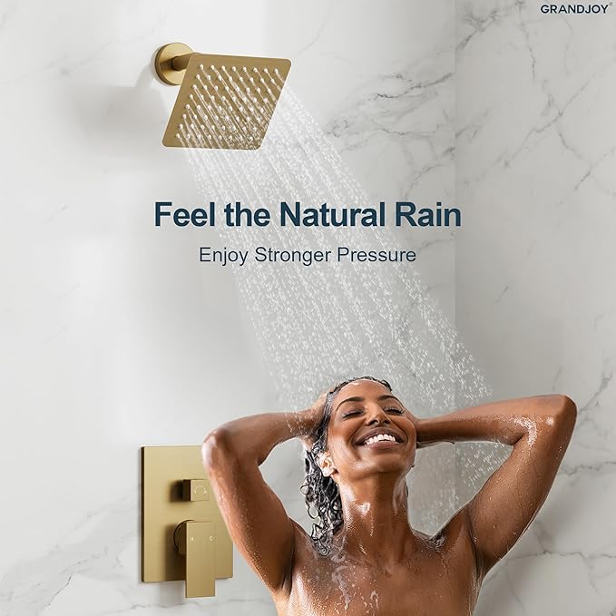 2-Spray Pattern 6 in.Square Shower head with Single Handle Shower Handheld Faucet 2.5 GPM in Brushed Gold