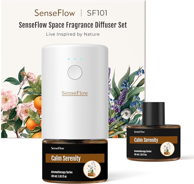 Essential Oil Diffuser for Home, Waterless Aromatherapy Diffuser SF101, Plug in Room Scent with 120-Day Natural Aroma, Covers 1000 Sq Ft – Free 30ml Calm Serenity