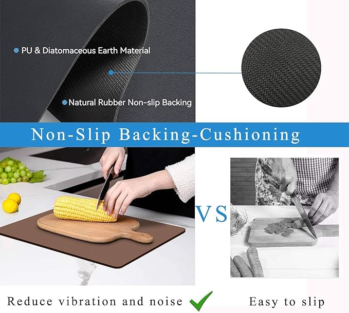 Dish Drying Mat for Kitchen Counter,Drying Mat for Dish Rack,Absorbent Hide Stain Rubber Mat,Coffee Mat, Kitchen Counter Mat (Brown, 18"x24")
