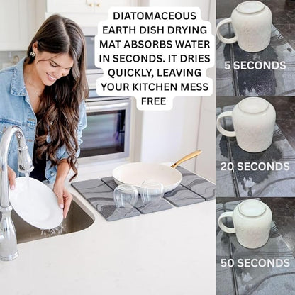 Foldable Stone Dish Drying Mat for Kitchen Counter | 23.5” L x 15.3” W Diatomaceous Earth Quick Drying Pad | Foldable & Super Absorbent Dish Drying Stone for Plates, Bottles & Utensils | Gray