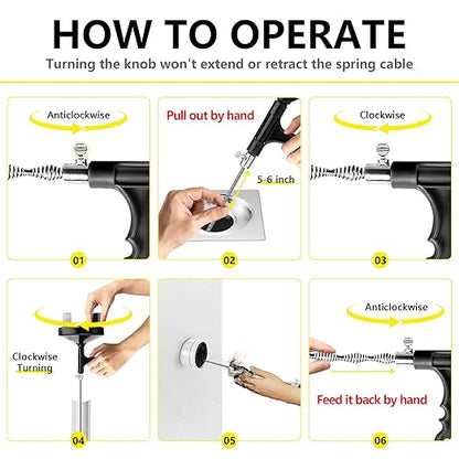 Drainsoon Drain Auger 25 Ft with Gloves, Plumbing Snake Drain Auger Hair Clog Remover, Heavy Duty Pipe Drain Clog Remover for Bathtub Drain, Bathroom Sink, Kitchen Cleaning