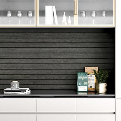 Wallercity Black/Grey Wood 3D Wall Panels Peel and Stick Faux Wooden Slat Wall Paneling Flexible Wood Panel Self Adhesive Foam Slat Acoustic Panels for Interior Walls Bedroom Living Room 11.7"x118"