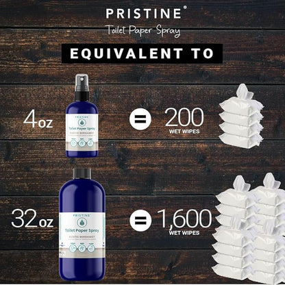 PRISTINE Toilet Paper Spray Instead of Wipes and Bidets - Like Foam Alternative and Gel Alternatives to Wipes, is a Refreshing Bidet Attachment Substitute, Rustic Bergamot, 32 fl oz Refill