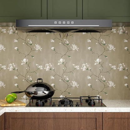 Laatse Floral Wallpaper Peel and Stick 17.5" x 118" Khaki Floral Contact Paper Vintage Self Adhesive Wallpaper Vinyl Waterproof Wall Paper for Bedroom Walls Cabinet Countertop Decor
