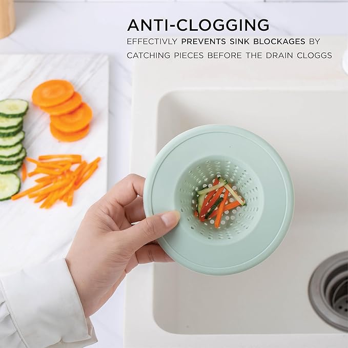 COOK WITH COLOR Kitchen Sink Strainer, Silicone, Flexible Sink Strainer, Sink Drain Strainer, 3 Pc Sage