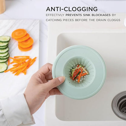 COOK WITH COLOR Kitchen Sink Strainer, Silicone, Flexible Sink Strainer, Sink Drain Strainer, 3 Pc Sage