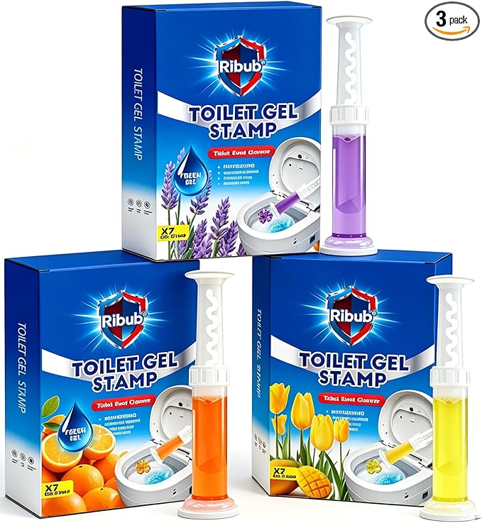 Toilet Cleaner Gel Stamp, Automatic Toilet Bowl Cleaner & Freshener, Helps Prevent Limescale & Odors, Lavender, Citrus, Mango & Tulip Scents, Bathroom Cleaning Essentials, 3-Pack