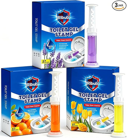 Toilet Cleaner Gel Stamp, Automatic Toilet Bowl Cleaner & Freshener, Helps Prevent Limescale & Odors, Lavender, Citrus, Mango & Tulip Scents, Bathroom Cleaning Essentials, 3-Pack