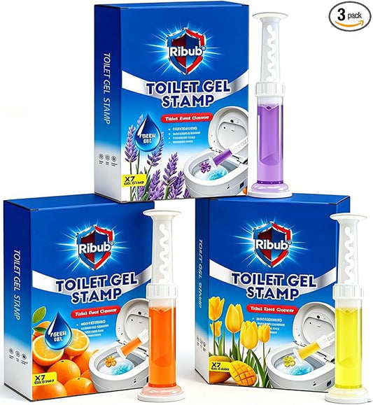 Toilet Cleaner Gel Stamp, Automatic Toilet Bowl Cleaner & Freshener, Helps Prevent Limescale & Odors, Lavender, Citrus, Mango & Tulip Scents, Bathroom Cleaning Essentials, 3-Pack