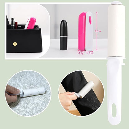 Travel Lint Roller with Cover Mini Refillable Lint Remover for Clothes Tiny Cute Lint Roller for Purse Pocket Travel Essentials for Women (Rose)
