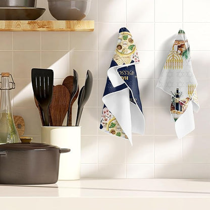 Happy Passover Kitchen Towels, Star of David Dish Towels Gifts for Cooking Cleaning Set of 6, Jewish Holiday Hand Towels with Hanging Loop for Bathroom Home Decor