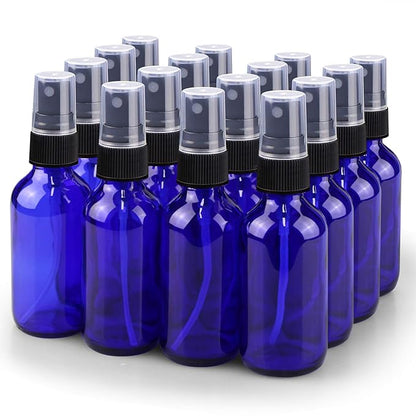 Wedama Spray Bottle, 2 oz Fine Mist Glass Spray Bottles, Little Refillable Liquid Containers for Watering Flowers Cleaning (16 Pack, Blue)