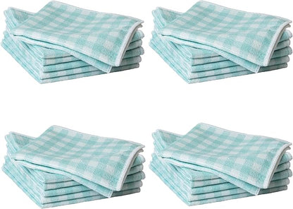 Martha Stewart Microfiber Cleaning Cloths, Ultra-Absorbent, Lint-Free Cleaning Towels for Home & Kitchen, Teal Gingham, 11 Inches, 24 Count