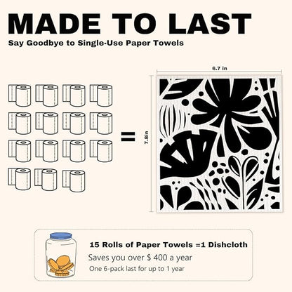 6 Pack Swedish Dishcloths for Kitchen, Leaf Reusable Paper Towels Super Absorbent Reusable Paper Towels Washable, Quick Drying, Dishwasher，Kitchen Gifts for Women