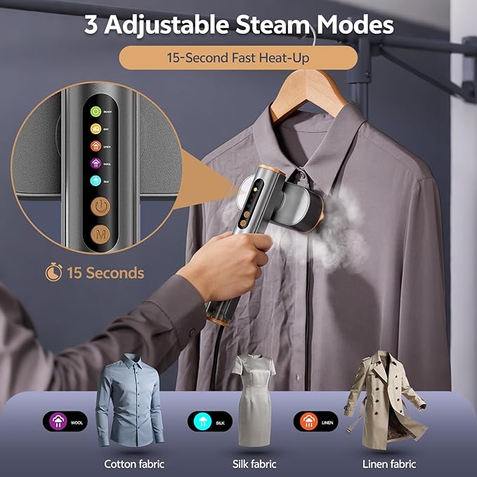 Portable Garment Steamer for Clothes, 100-220V Handheld Travel Steamer for Global, 2-in-1 Compact Clothes Steamer & Iron with 20g/min Steam, 90° Rotating Head Wrinkle Remover for Home & Travel(Grey)