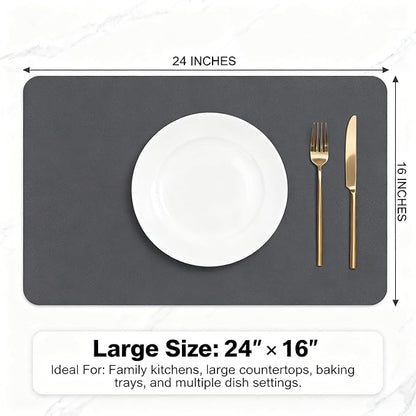 Dish Drying Mat Super Absorbent – 24" x 16" Coffee Mat for Countertops – Non-Slip Drying Mat for Kitchen Counter – Easy to Clean Water Absorbent Mat – Large Dish Drying Mats (Dark Gray)