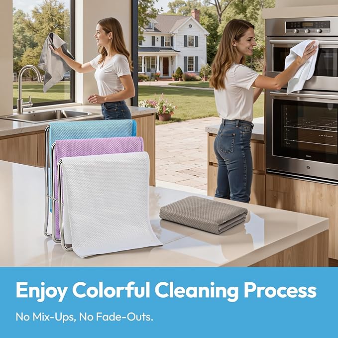 Microfiber Glass Cleaning Cloth 6 Pack, 15.5x15.5 Inch Magic Cleaning Rags, Lint Free Streak Free Reusable Towels for Windows, Mirrors, Cars, Screens, Kitchen and Stainless Steel Surface