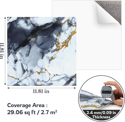 Peel and Stick Wall Panels for Kitchen Backsplash, 11.8" x 11.8" Self-Adhesive Waterproof Marble Wallpaper for Bathroom, Living Room, 30-Pack