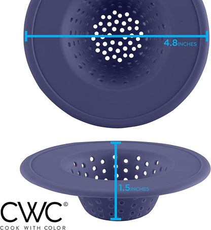 COOK WITH COLOR Kitchen Sink Strainer, Silicone, Flexible Sink Strainer, Sink Drain Strainer, 3 Pc Blue