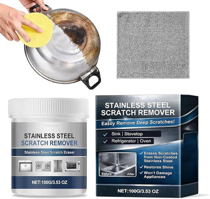 Stainless Steel Scratch Remover Kit, 100g Stainless Steel Clean Wax Paste for Appliances, All-Purpose Household Cleaner and Polish for Oven, Sink, Fridge & Cookware (1PC)