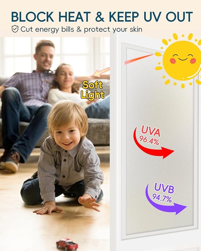 Frosted Glass Window Privacy Film Decorative with Tools, 2 Way Frosting Privacy Film for Glass Windows, Static Cling Tint for Home Anti-UV, Covering Clings 47.2" by 157.4"