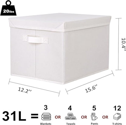 WUIKE Closet Storage Bin with Lids, Decorative Fabric Storage Bins for Clothes, Collapsible Storage Boxes for Home and Closet Organization, Beige, Extra Large, 3-Pack