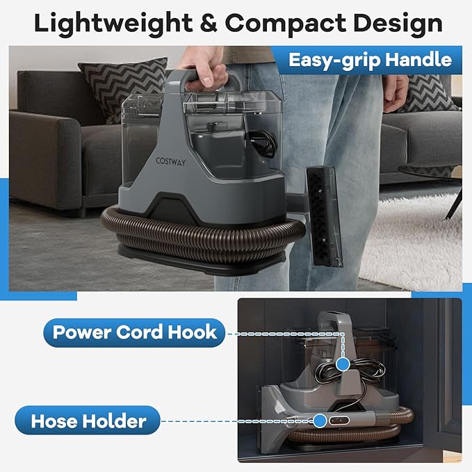 COSTWAY Upholstery Cleaner Machine, Portable Spot Cleaner with 15Kpa Powerful Suction, 600W Cleaning Machine with Versatile Attachments for Couch, Stairs, Carpet, Pet Messes