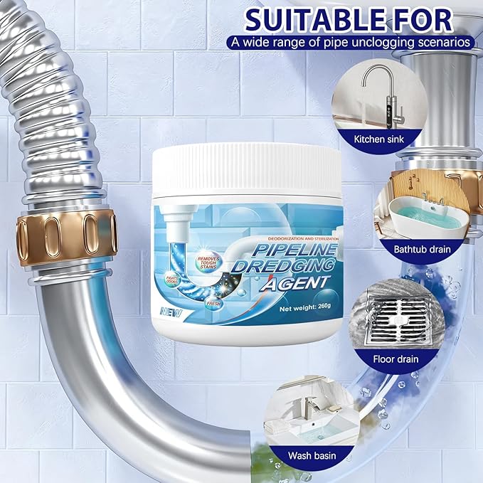 Pipeline Dredging Agent-Sink Drain Hair Clog Remover Cleaner,Toilet Unclogger Heavy Duty,Bathroom Shower Pipeline Dredging Agent,Unclog Clogged Drain(260g)
