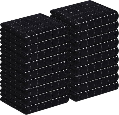 Homaxy 100% Cotton Terry Kitchen Towels(Black, 13 x 28 inches), Checkered Designed, Soft and Super Absorbent Dish Towels, 18 Pack