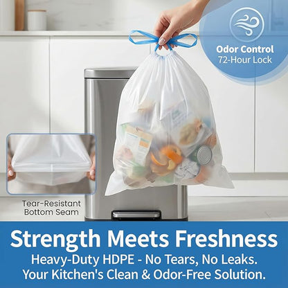 150 Count 3 Gallon Small Trash Bags Drawstring - 0.96 Mil White Garbage Bags Unscented for Bathroom, 12 Liter Strong Plastic Wastebasket Bin Liners for Toilet Office and Bedroom