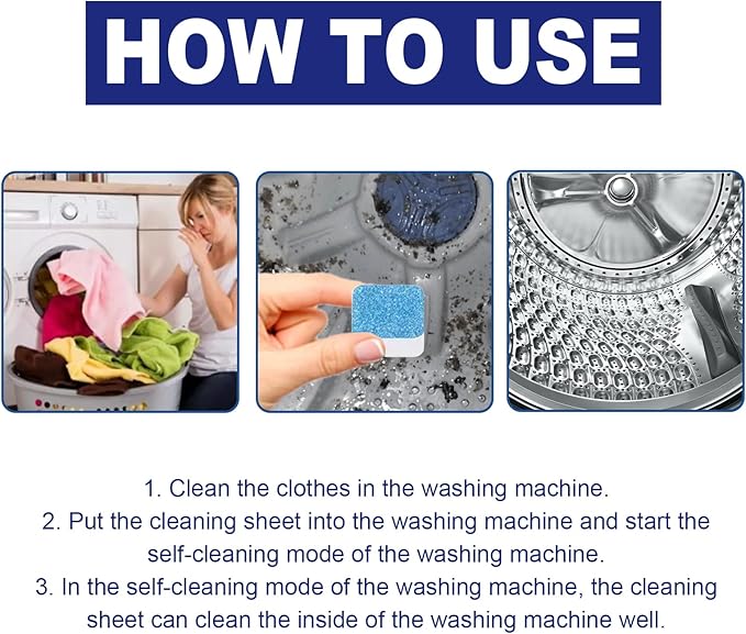 Washing Machine Cleaner Tablets, 12 Pack, Deep Clean and Deodorize, Oil Stain Removal