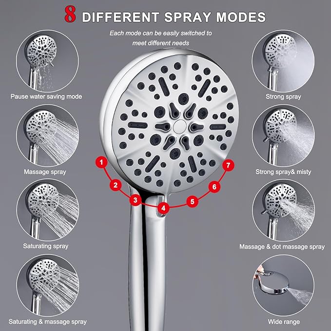 Handheld Shower Combo, 14 Inch Rainfall Shower Head and 8 Handheld Spray with Power Wash, Wide Square Shower Head for Full Body Coverage and Adjustable Extension Arm,Bath Upgrade CP,Chrome