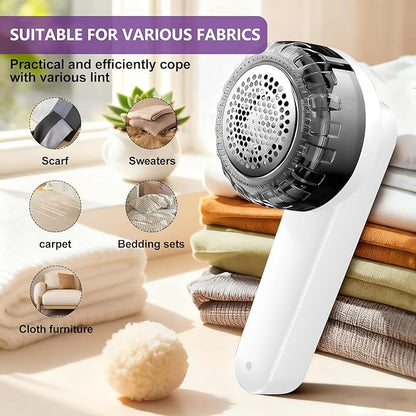 Fabric Shaver and Lint Remover, Rechargeable YOUNKKEE Electric Lint Remover, Quickly Removes Pills Without Damaging Clothes, Suitable for Clothing, Sweaters, Blankets, Sofas, and Pillows (White)