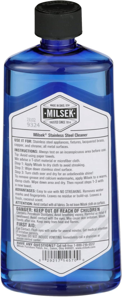 Milsek Stainless Steel Cleaner - Multipurpose Cleaning Supplies for Home and Kitchen Appliances, Sink, Stovetop, Dishwasher, Microwaves and Refrigerators - 12 Fl Oz (Pack of 12)