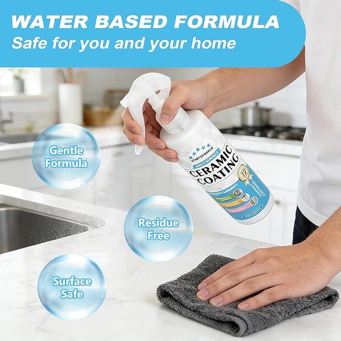 Ceramic Coating Spray – Shine, Seal & Protect Stainless Steel, Glass, Kitchen & Bath – Repels Fingerprints, Water Spots & Grime – Multi-Surface Sealant for Countertops, Sinks & More, 8.66oz