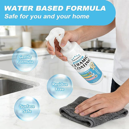 Ceramic Coating Spray – Shine, Seal & Protect Stainless Steel, Glass, Kitchen & Bath – Repels Fingerprints, Water Spots & Grime – Multi-Surface Sealant for Countertops, Sinks & More, 8.66oz