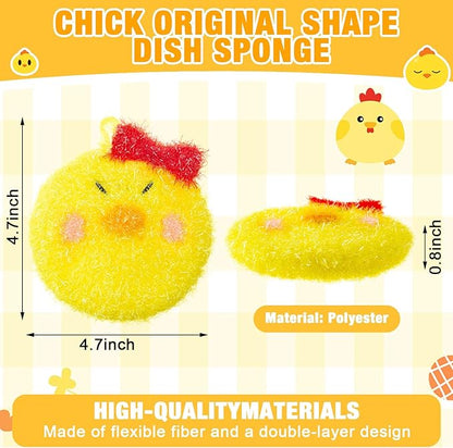 Breling 6 Pieces Chick Shape Dish Sponge Dual Sided Non Scratch Dish Washing Scrubbers, Reusable Household Cleaning Kitchen Tools for Dishwashing Washing Dishes Cookware