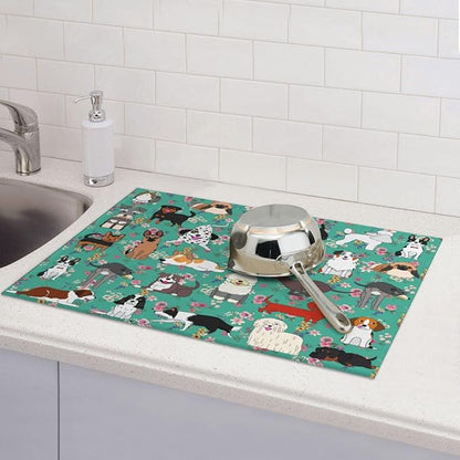 Dog Dish Drying Mat For Kitchen Microfiber Drying Mats Absorbent Reversible Dish Pad Draining Mats For Countertop Coffee Mats 18x24 Inch