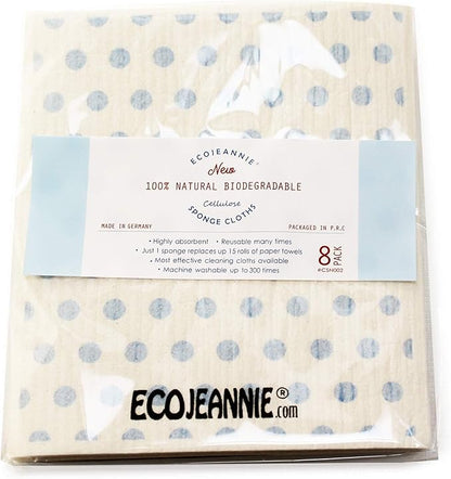 Wholesale EcoJeannie Eco-Friendly German Cleaning Cloth 100% Biodegradable Cellulose Sponge Cloths, Kitchen Cloths, GMO-Free, Reusable - Made in Germany Packaged in P.R.C. (8 Pack)