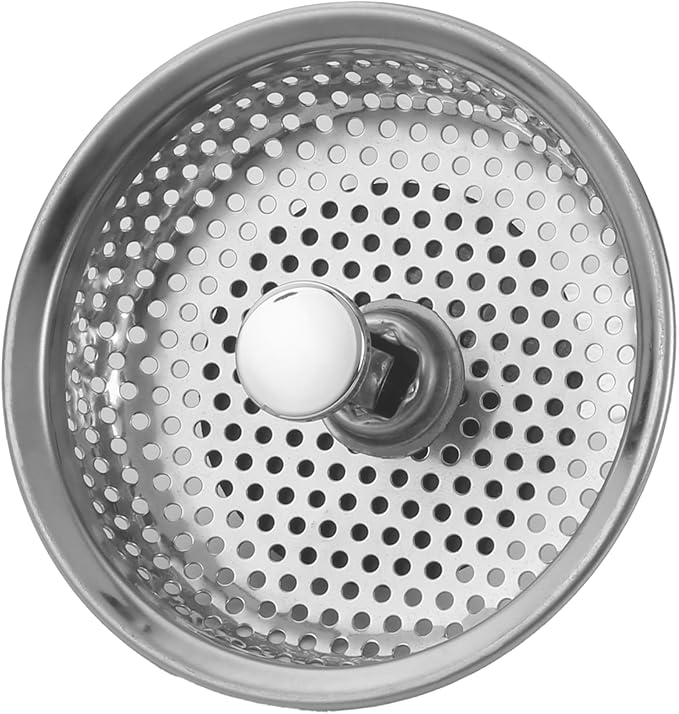 Kitchen Sink Stainless Steel Basket Strainer Replacement with Flat Bottom Rubber Stopper, 3.25 Inch, Indoor and Outdoor Kitchen Sink Strainer