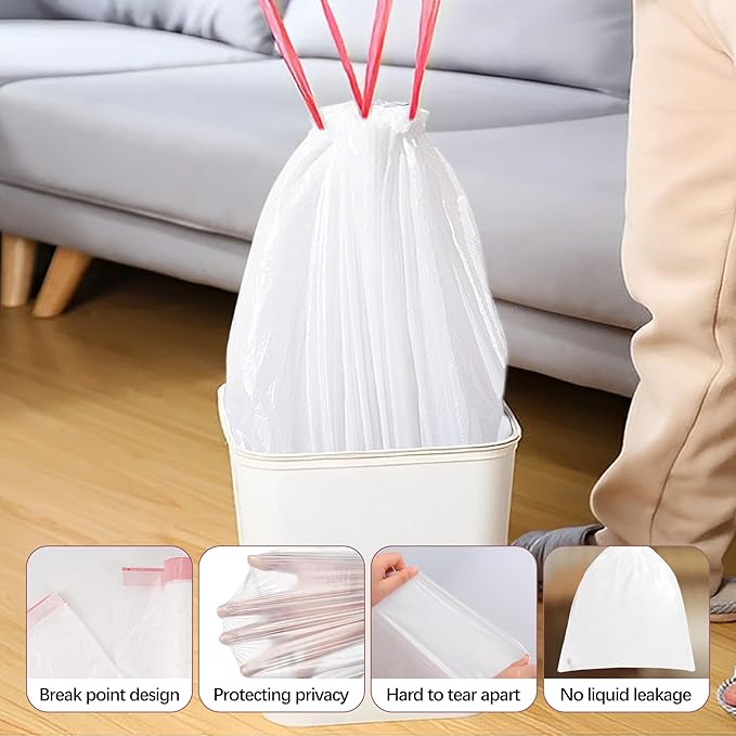 8 Gallon Trash Bags, 120 Count, White Drawstring Garbage Bags, Thick Plastic Trash Can Liners, Unscented, Fits 30 Liter Wastebaskets for Home Kitchen Bathroom Office (22.1 x 25.6 in)