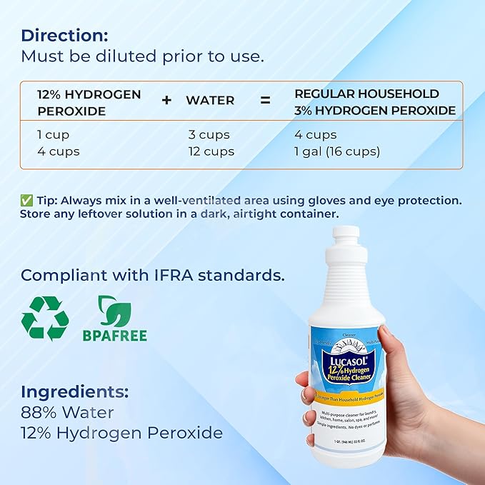 Lucasol Food Grade Hydrogen Peroxide 12% Percent - 1 Quart (32 Fl Oz)