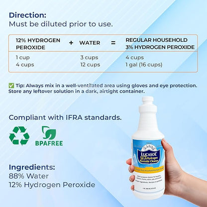 Lucasol Food Grade Hydrogen Peroxide 12% Percent - 1 Quart (32 Fl Oz)