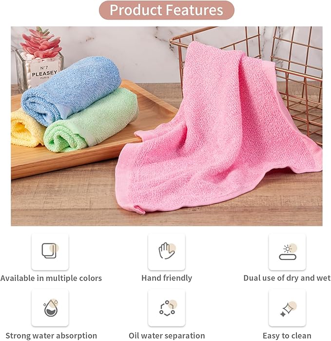 Bamboo Microfiber Cleaning Cloth,8 or 10Pcs Reusable Kitchen Wash Cloths,Wood Towels for Kitchen Window Glass Car (Pink,10inch, 8pcs)