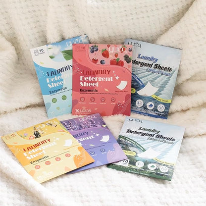 YUCO Travel Pack Laundry Detergent Sheets 2 Pack of 5 Sheet for Overnight Week Travel, Envelope Pouch Carry Everywhere, for Clothing Deep Clean Grament Freshen, Hypoallergenic, Fresh and Lavender