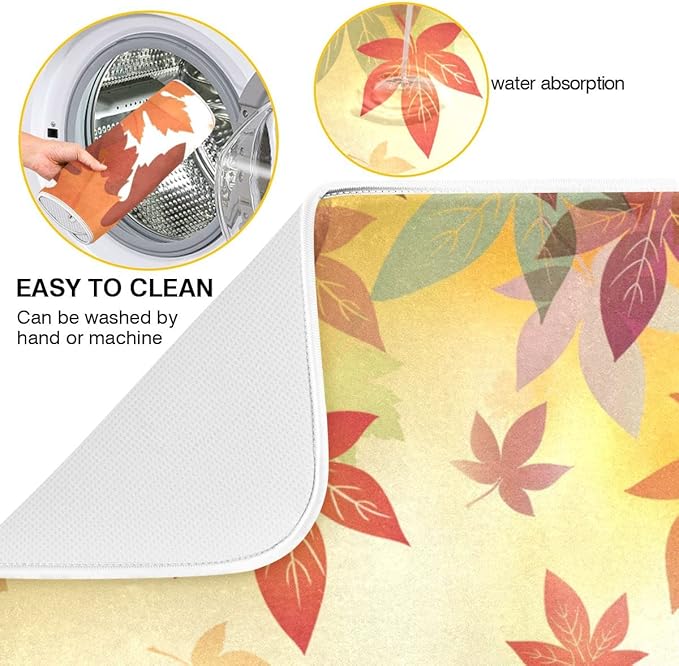 Autumn Fall Dish Drying Mat for Kitchen Counter Pumpkin Maple Leaves Drying Mat 18 x 24 Inch with Absorbent Reversible Microfiber Dish Drying Pad Dish Rack Drainer Mats for Coffee Bar