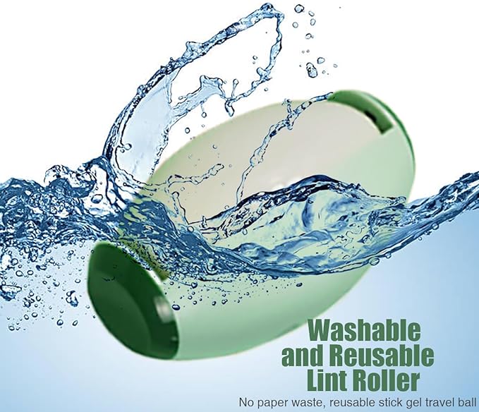 Reusable Lint Roller Ball, Mini Travel Size Lint Roller for Clothes, On The Go Small Portable Lint Ball Remover for Clothes and Pet Hair, Extra Sticky & Washable Gel (Green)